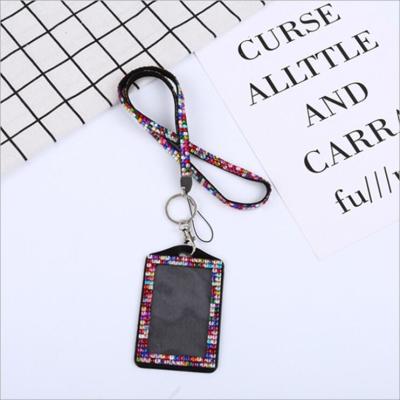 China Retractable ID Badge Card Holder Polyester Bling Star Rhinestone Multi Custom Made Custom Style Diamond Lanyards With Badge Card Holder for sale