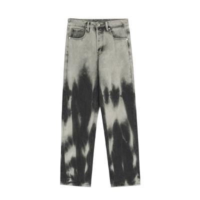 China QUICK DRY high street style tie-dye washed jeans men's old fashion loose straight pants men's casual pants jeans for sale