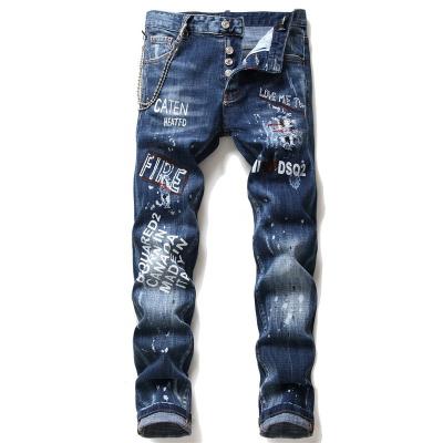 China Four Seasons QUICK DRY slim hole graffiti stretch small straight pants mens jeans printed jeans men for sale