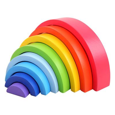 China DIY TOY Kid's educational popular multiple color montessori wooden rainbow stacking building blocks for kids study for sale