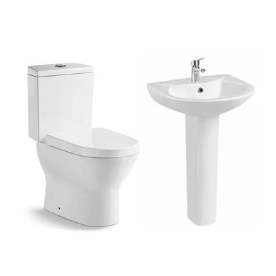 China Hot Selling Double-Flow Bowl Sanitary Ware Two Piece Ceramic Toilet Floor Standing Ceramic Toilet Set With Pedestal Wash Basin for sale