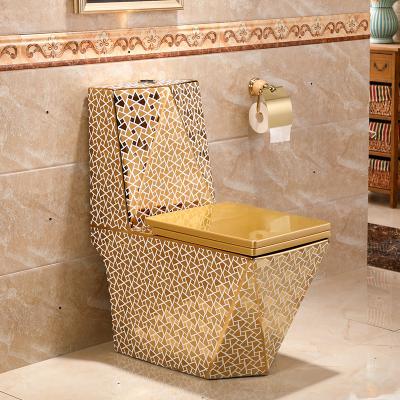 China Water-saving Diamond Water-saving Double-flow Toilet Ware Ceramic Toilet One-piece Square Flush Gold Color European Sanitary Ware for sale