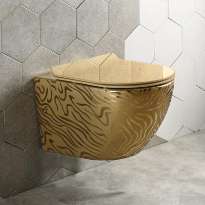 China Modern Sanitary Wall Mounted Cistern Bathroom Gold Color Chinese Hidden Wall Hung Toilet Bowl Ceramic Gold Toilet for sale