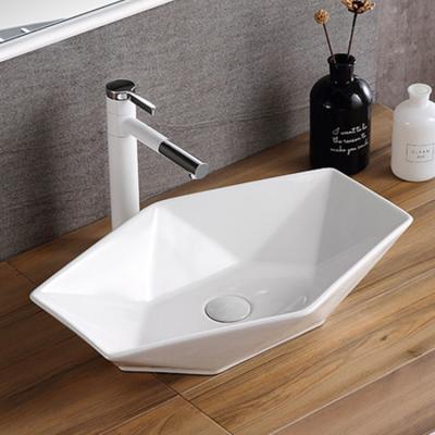 China Hot Sale Modern One Piece Wash Basin Countertop Irregular Shape Bathroom Sink Handmade Ceramic White Art Basin for sale