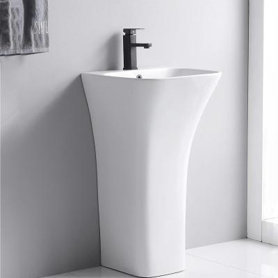 China Bathroom Sanitary Modern One Piece Floor Standing Sink Ware Pedestal Ceramic Wash Basin for Hotel for sale