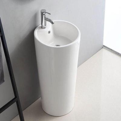 China Hot Sale Modern Floor Standing Round White Solid Outdoor Bathroom Basin Ceramic Pedestal Sinks for sale