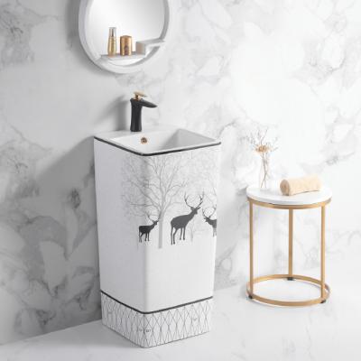 China Bathroom Modern High Quality Rectangular Sink White Color Floor Standing Sink Pedestal Ceramic Wash Basin for sale