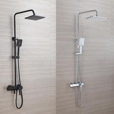 China With Hot Sale Modern Design Wall Mounted Matte Black Slide Bar Shower Mixer Set Brass Bath And Rainfall Shower Faucets for sale