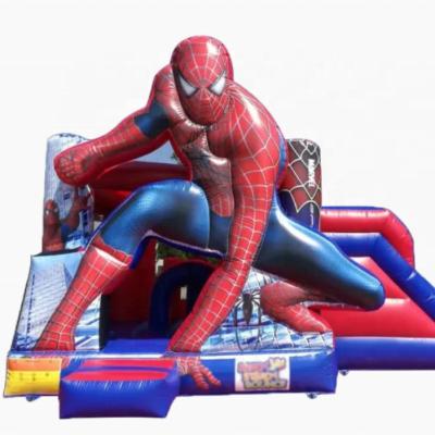 China Commercial Moonwalk Castle 0.55mm PVC Tarpaulin 3D Spiderman Inflatable Bouncer Room With Slide Jumping Bouncy Castle For Kids for sale