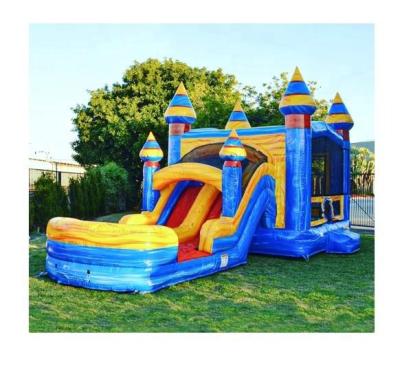 China Hot 0.55mm PVC Tarpaulin PVC Tarpaulin Castle Lane Waterslide Glacier Double Comb Bounce Chamber Hot Commercial Inflatable Artic Fire Palace for sale