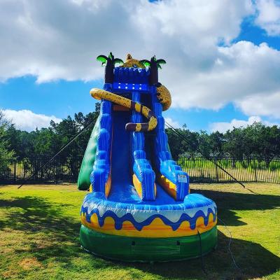 China Commercial 0.55mm PVC Tarpaulin 19Ft Party Rental PVC Hidden Inflatable Leopard Falls Water Slide Big Waterslides For Sale for sale