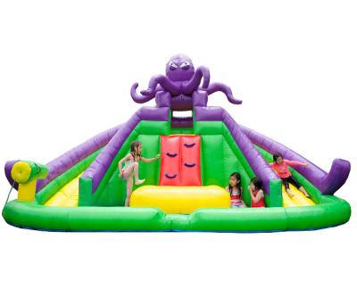 China 0.55mm PVC Tarpaulin Kids Water Slides Giant Inflatable Lane Mantis Monster Octopus Double Inflatable Water Slide With Pool for sale