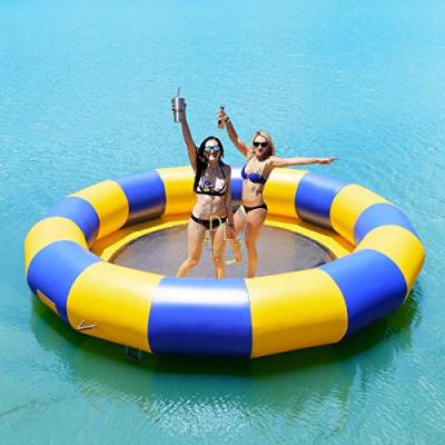 China PVC Tarpaulin 0.55mm PVC Tarpaulin Air Water Bouncer Swim Platform Floating Trampoline Water Park Inflatable Sea Games Floating Trampoline for sale