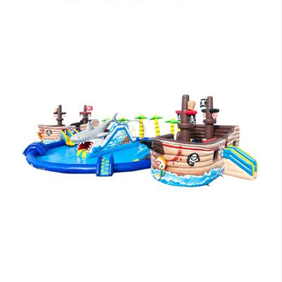 China 0.55mm PVC Tarpaulin Water Park Games Giant Inflatable Waterworld Pirate Shark Battle Theme For Adults Kids for sale