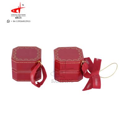 China High End Red Small Size One Set Leather Box Custom Packaging With Logo Travel Jewelry Box for sale