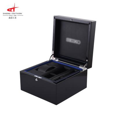 China Custom handmade glossy timber case carbon fiber lacquer custom watch luxury leather and wood box with logo for sale