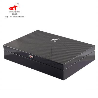 China Handmade Multi Purpose Rectangle Black Suede Inside Wooden Storage Box Luxury Wooden Box for sale