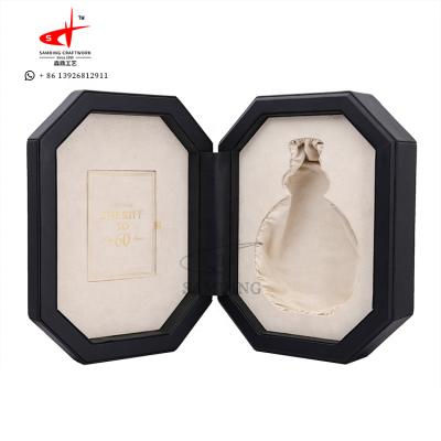 China Handmade Luxury Wine Bottle Glasses Packing Custom Black Leather Wine Box for sale