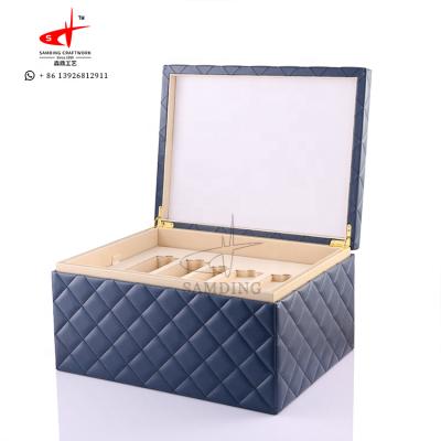 China Custom High End Luxury Blue Big Enough Packaging For Jewelry Jewelry Box Leather for sale