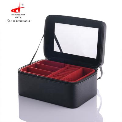 China Customisied High End Luxury Black Leather Portable Handmade Jewelry Boxes With Logo for sale