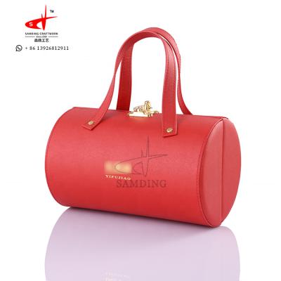 China High End Luxury Portable Unique Red Round Necklace Set Pretty Jewelry Bag Leather for sale