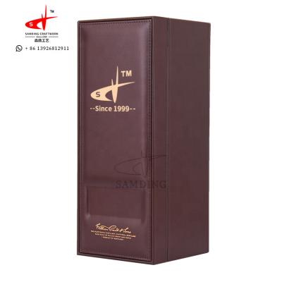 China Manufacturer Handmade Whiskey Box SAMDING Liquor Packaging Bottle Packing Custom PU Leather Wine Box for sale