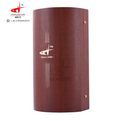 China SAMDING Box Maker Handmade Gold Hinged Varnish Round Mahogany Wood Custom Wooden Wine Box for sale