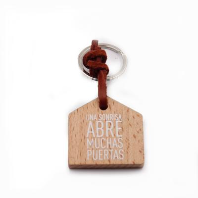 China Simple Elegant House Shape With White Color Pull Wood Craft Blank Wooden Key Ring for sale