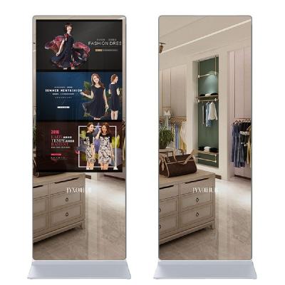 China 43 Inch Indoor Floor Standing Ad Player Digital Signage LED Video Sensor Mirror Advertising Display Touch Screen Kiosk for sale