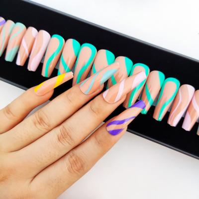 China 24pcs Discount Eco-friendly Material Ultimate Coffin Artificial Nails Stick On Press On Fake Nails Ballerina Nails for sale