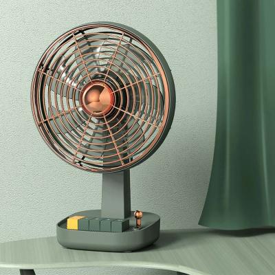 China Mini Desk Fan Strong Wind and Large Capacity Battery Mini Fan USB Air Cooling Rechargeable Shaking Table Desk Antique Portable Fan for sale