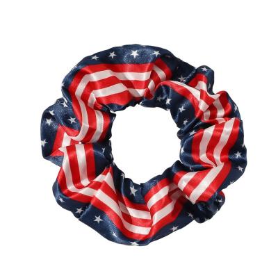 China Fabric Source Satin American Flag Factory Customized Hair Rope Head Flower Tie Hair Large Intestine Hair Circle for sale