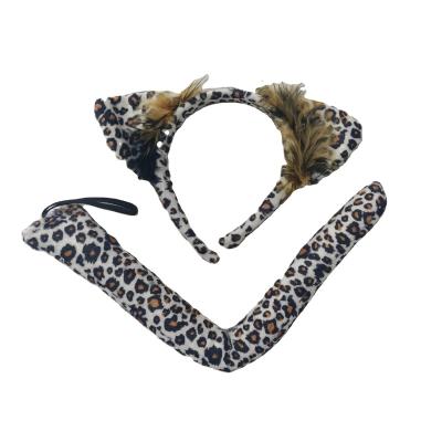 China Customizable Fabric Holiday Supplies Decorative Fabrics Leopard Fluffy Print Tail Set Headband Animal Holiday Party for sale