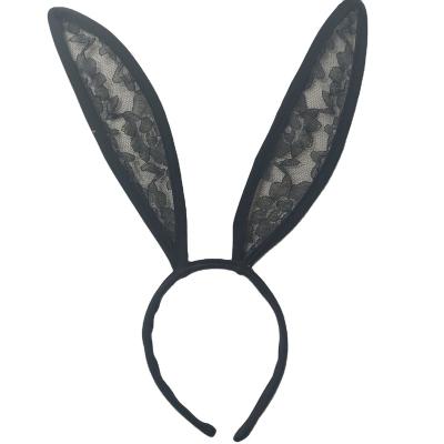 China Fabric Source Factory Custom Holiday Supplies Lace Black Rabbit Headband Animal Holiday Party for sale