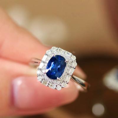 China CLASSIC Xinfly 18k White Gold Anti Tarnish Lady 0.35ct Natural Diamond GRC 1.5ct Blue Sapphire Gemstone Design Ring for sale