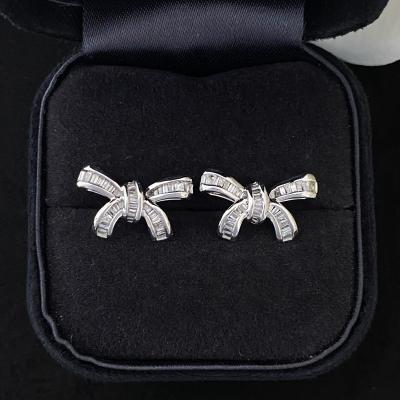 China Gold Xinfly 18k Solid Gold 0.60ct Lovely Bownote Natural Baguette Diamonds Earrings for sale