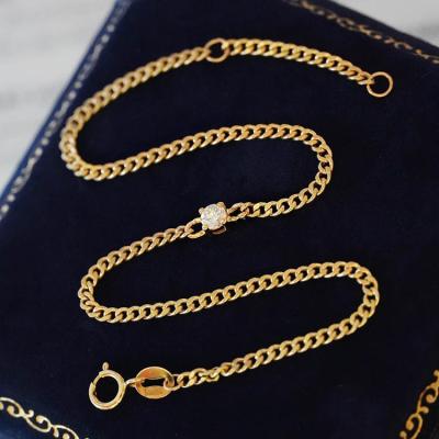 China TRENDY Xinfly Ins Style 18k Solid Yellow Gold 0.1ct VS H Diamond Adjustable Cuban Chain Link Bracelet And Anklet for sale