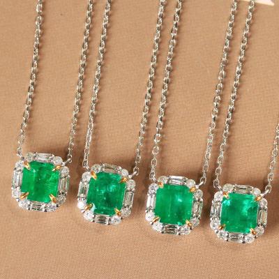 China CLASSIC Xinfly Au750 Zambia Vivid Green 1ct Emerald 0.17ct Diamond Hight Luxury Necklace 18K Solid Gold Jewelry for sale