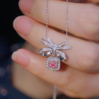 China TRENDY Xinfly 18K White Gold 0.58ct Simulated Pink Diamond butterfly  Bow Necklace for sale