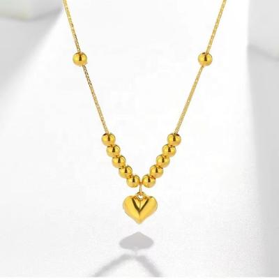 China TRENDY Xinfly Pure Real Au750 18K Yellow Gold Beaded Heart Charm Gold Chain Necklace for sale