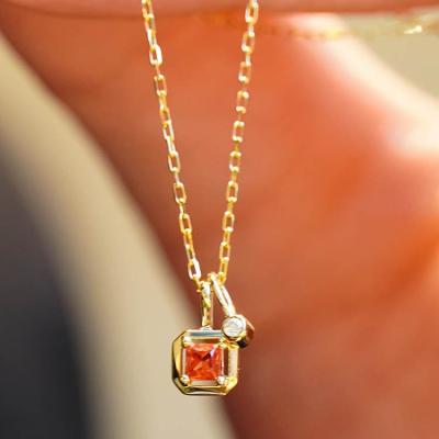 China TRENDY Xinfly 18k Real Solid Gold Dainty Paperclip Link Chain Single Red Square Sapphire Pendant Necklace for sale