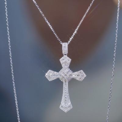 China CLASSIC Xinfly 18k White Gold 1.00ct Natural Baguette Diamond Cross Pendant Necklace for sale