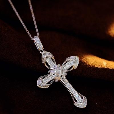 China Cute Xinfly Fine Jewelry 18k Gold 0.50ct Natural Baguette Diamond Cross Pendant Necklace for sale