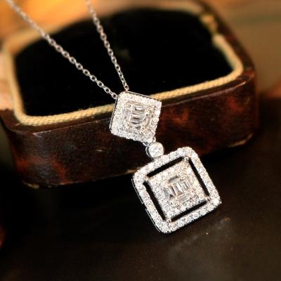 China TRENDY Xinfly Tarnish Free Elegant Woman 18K Gold 0.4Ct Natural Diamond Luxury Square Rhombus Pendant Necklace for sale