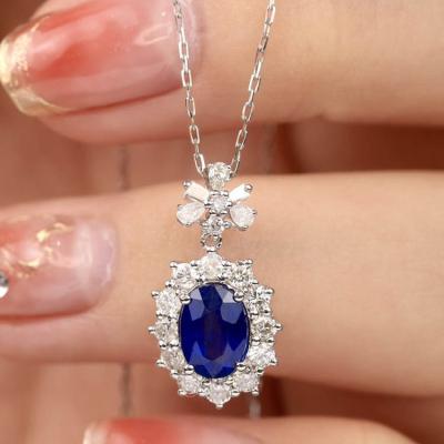 China Romantic Xinfly Design Famous Brand 18k Gold GRC 1.1ct Natural Oval Sapphire 0.56ct Diamond Fashion Jewelry Pendant Charm for sale