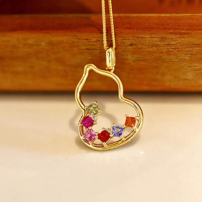 China Cute Xinfly Fine Jewelry 18k Gold Chinese Fashion Gourd Shape Colorful Gemstones Diamond Pendant Luxury Charm For Jewelry Making for sale