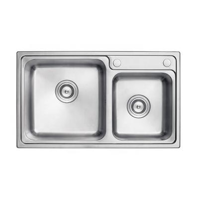 China Without Faucet High Quality 304 Stainless Steel Double Bowl Kitchen Sink for sale