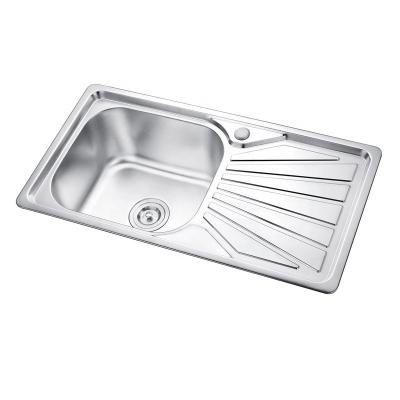 China Without Faucet 304 Stainless Steel Single Basin Sink Bowl With Drain Panel Top Mount Kitchen Sink for sale