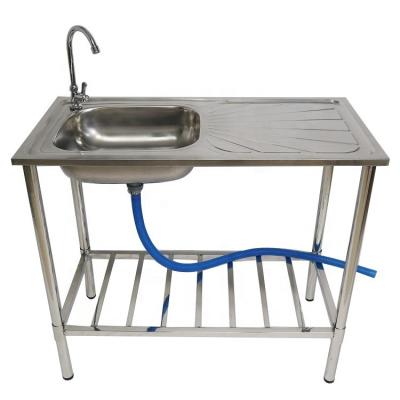 China With Faucet Sanhe KMan Stainless Steel Drainer Outdoor Commercial Kitchen Sink With Rack for sale