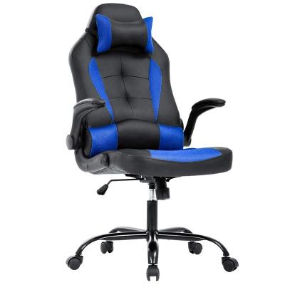 China (Height)Adjustable Gaming Chair With Lumbar Support Flip Up Arm Headrest PU Leather Swivel Rolling High Back Adjustable Computer Gamer Racing Chair for sale